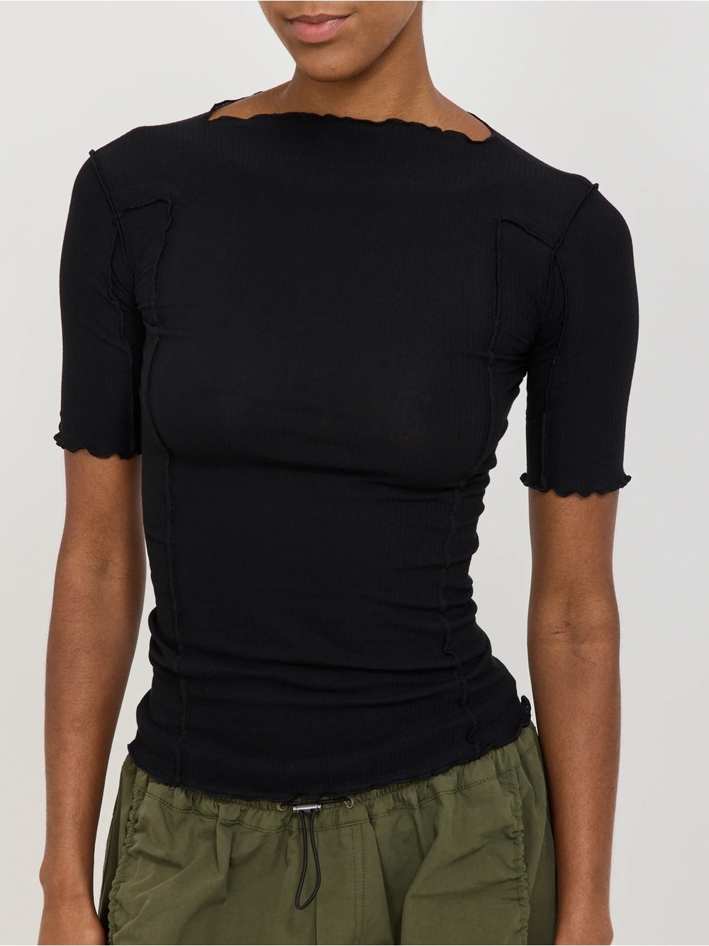 Chic Black Ruffled Women's Tee Small